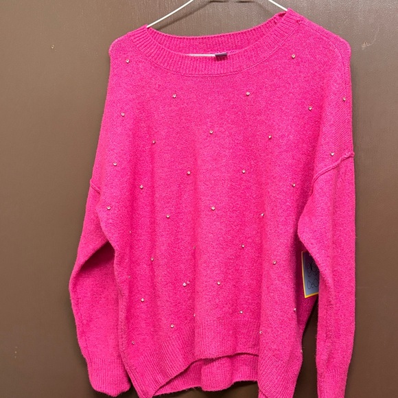 CeCe Sweaters - CeCe Fuchsia Sweater with rhinestone Details